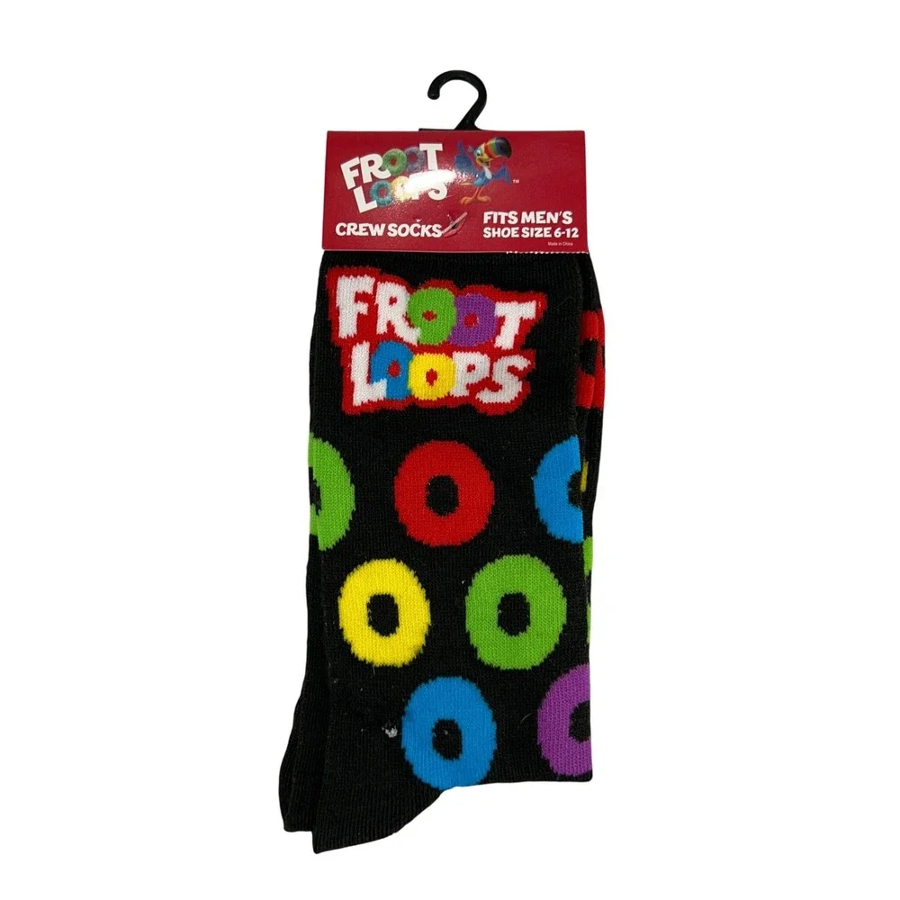 Kellogg's Froot Loops Men's Crew Socks Black Multicolor Cereal  New